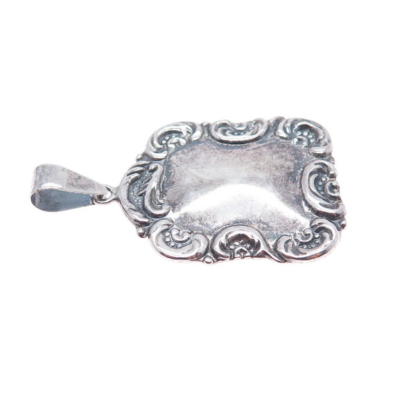 925 Sterling Silver Vintage Floral Repousse Oxidized Charm Pendant - Picture 6 of 7